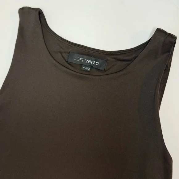 LOFT Versa 360 Knit Tank Bodysuit Brown Coconut Shell Sleeveless Size M - Picture 3 of 8